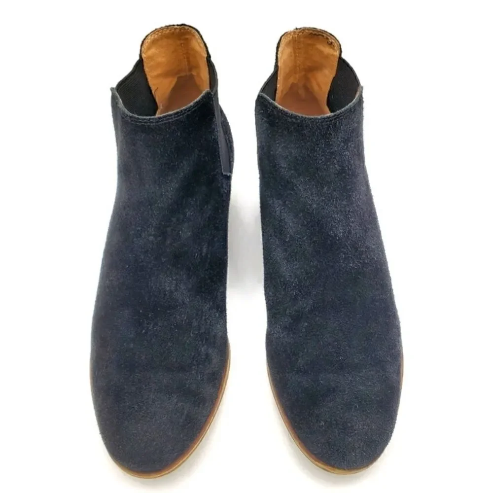Lucky Brand Bellamy Black Suede Pull-On Almond-Toe Low Block Heel Ankle Boots